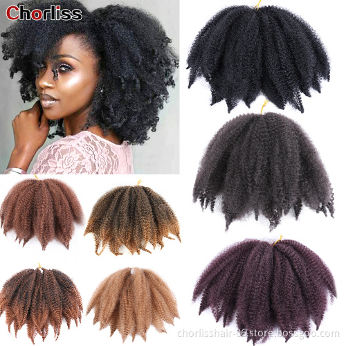 Hot Sale Wholesale 8inch Soft Cuban Twist Braiding Hair Afro Kinky Marley Braids Synthetic Crochet Braid Hair For Black Woman